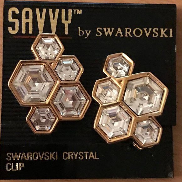 VTG  Savvy Swarovski Crystal Clip Earrings - Picture 1 of 5